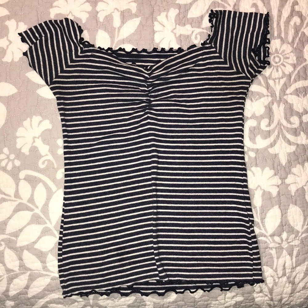 Hollister blue & white stripe off the shoulder top